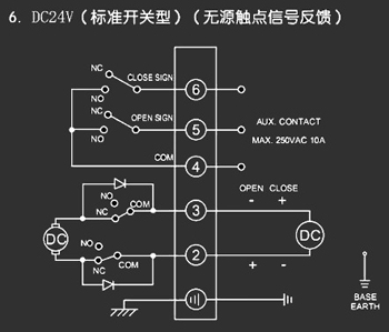 ＤＣ24Ｖ標(biāo)準(zhǔn)開(kāi)關(guān)型<a href='http://www.whyhs.com/Product/diefa/diandongdiefa/' target='_blank'>電動(dòng)<a href='http://www.whyhs.com/Product/diefa/' target='_blank'>蝶閥</a></a>接線圖